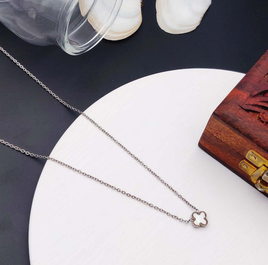 Fancy Flower Silver White Chain Pendant